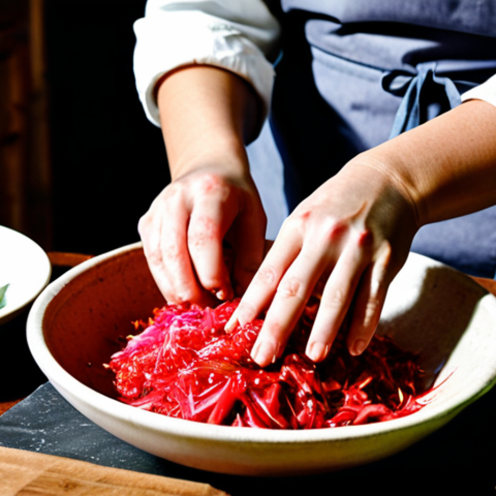 김치의 종류와 제조법 - Kimchi Preparation - "From Garden to Table"**
"Close-up of hands preparing kimchi ingredients in a ...