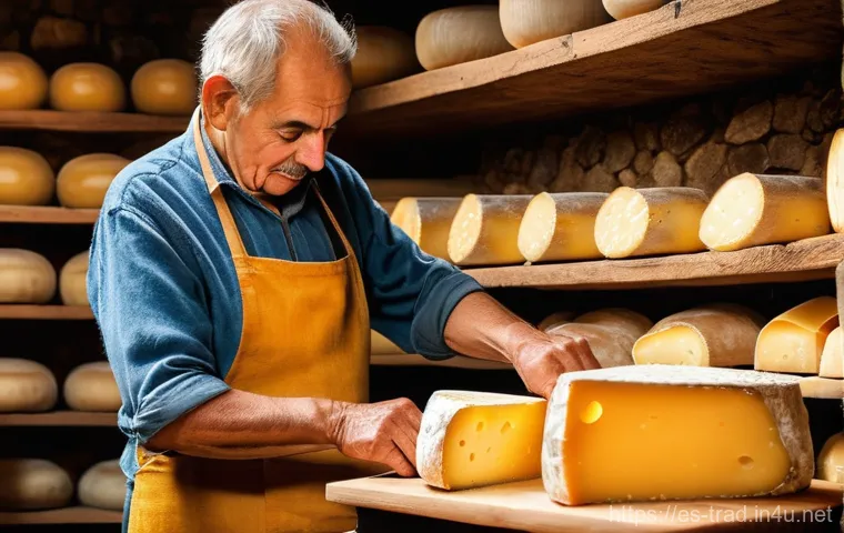 전통식품의 유통 경로 - **Prompt:** A close-up, warm-toned photograph capturing the skilled hands of an elderly Spanish arti...