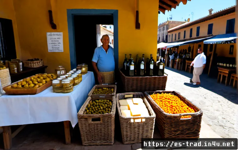 Home 17 전통식품 시장의 성장 가능성 - Photorealistic bustling traditional food market in a Spanish colonial town, wide eye-level view of a...